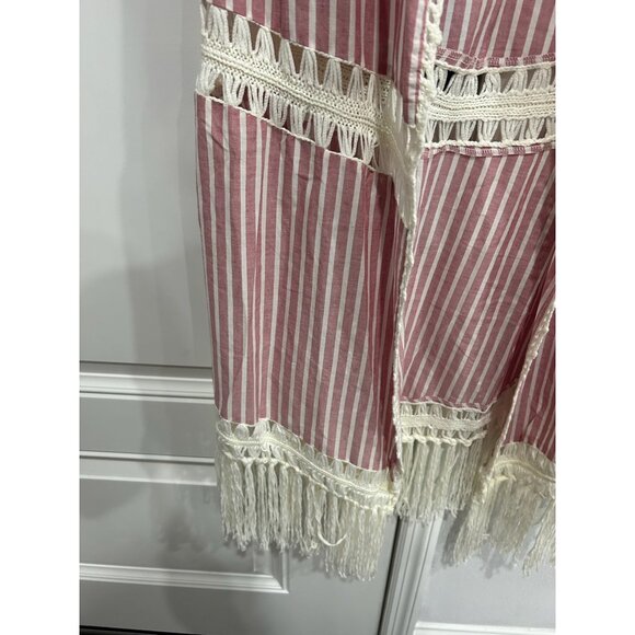Indigo Thread Co. Striped Open Front Fringe Vest Crochet Details Sz XL - Picture 4 of 9